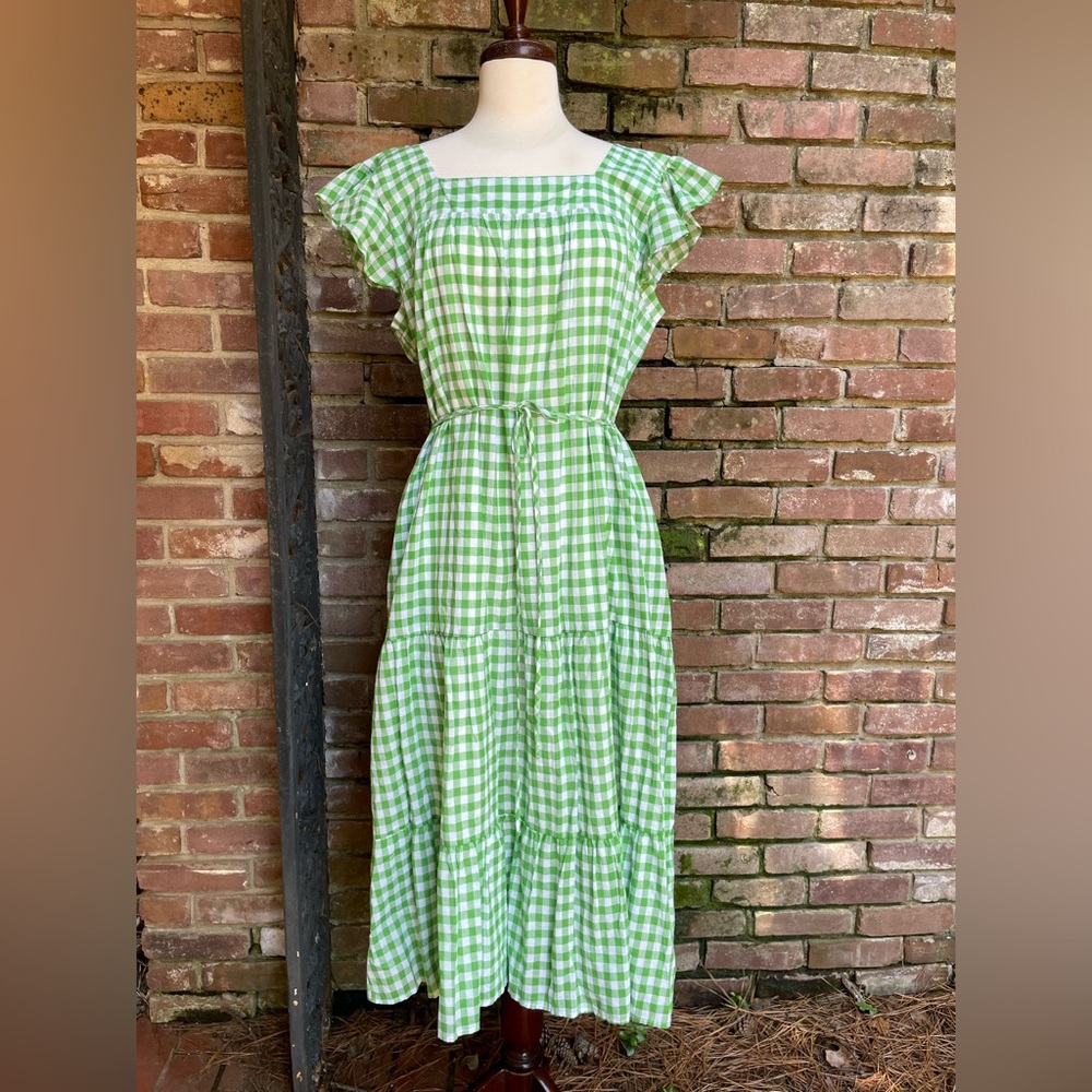 Draper James: Large Green Gingham Maxi Dress
